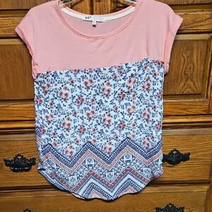 Jolt Pink and Blue Floral Blouse Xsmall